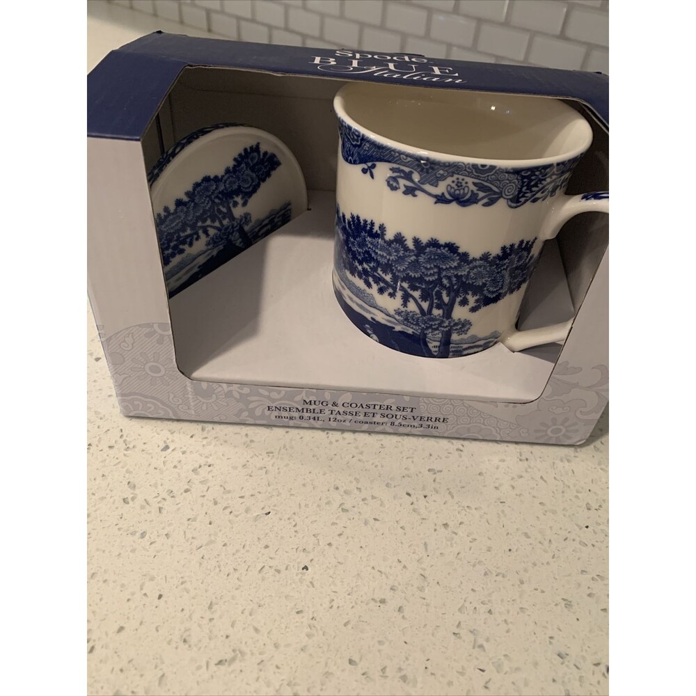 Spode ITALIAN Blue Mug & Coaster Set - New , Perfect Gift 🎁